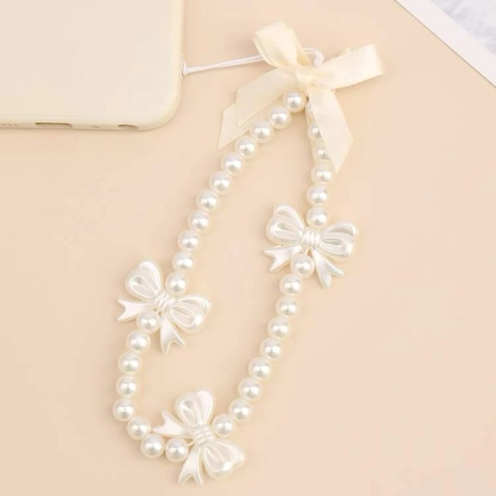 Bowknot Decor Beaded Phone Lanyard